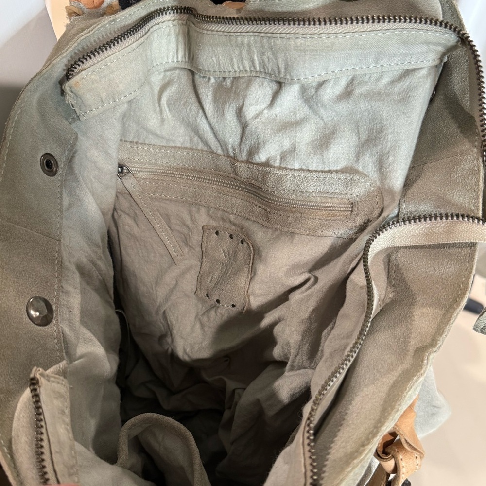 SOLD We The Free Free People Tote Bag backpack 100% cow leather cotton inter - Picture 9 of 16